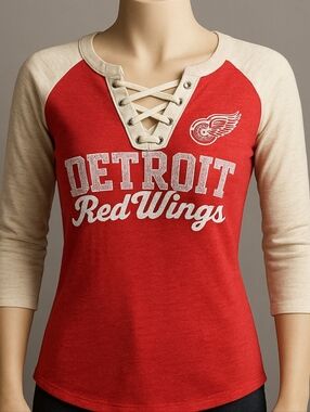 Womens Detroit Red WINFanatics Cream NHL Lace-Up Top